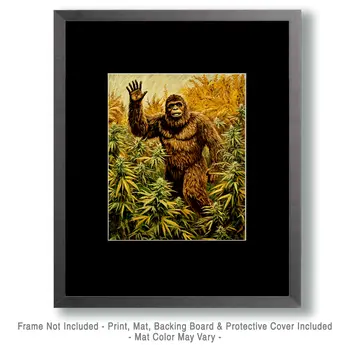 Bigfoot Waving Marijuana Wall Art Prints – 8″x10″ Artwork for 11″x14″ Frame
