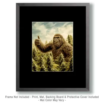 Bigfoot Thumbs Up Marijuana Wall Art Prints – 8″x10″ Artwork for 11″x14″ Frame