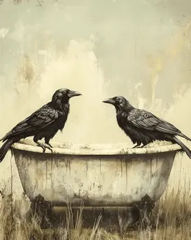 Two Ravens - Bathroom Wall Art Prints – 8″x10″ Artwork for 11″x14″ Frame