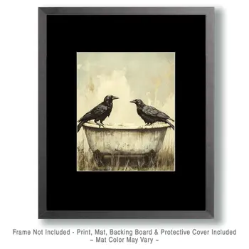 Two Ravens - Bathroom Wall Art Prints – 8″x10″ Artwork for 11″x14″ Frame