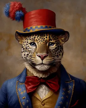 Leopard Ringmaster - Animal Circus Clowns Wall Art Prints – 8″x10″ Artwork for 11″x14″ Frame