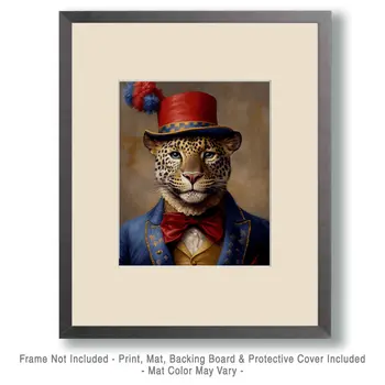 Leopard Ringmaster - Animal Circus Clowns Wall Art Prints – 8″x10″ Artwork for 11″x14″ Frame