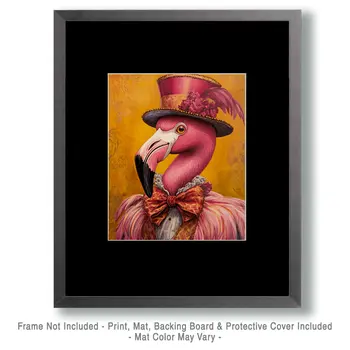 Flamingo Circus Dude - Animal Circus Clowns Wall Art Prints – 8″x10″ Artwork for 11″x14″ Frame