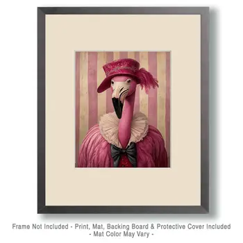 Miss Flamingo - Animal Circus Clowns Wall Art Prints – 8″x10″ Artwork for 11″x14″ Frame