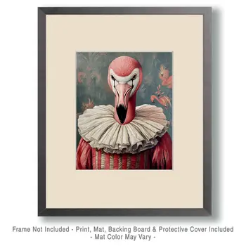 Mister Flamingo - Animal Circus Clowns Wall Art Prints – 8″x10″ Artwork for 11″x14″ Frame