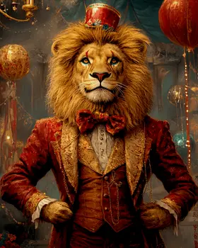 Lion Ringmaster - Animal Circus Clowns Wall Art Prints – 8″x10″ Artwork for 11″x14″ Frame