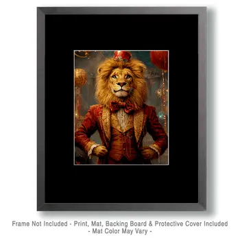 Lion Ringmaster - Animal Circus Clowns Wall Art Prints – 8″x10″ Artwork for 11″x14″ Frame