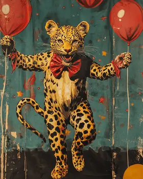 Leopard Kitten - Animal Circus Clowns Wall Art Prints – 8″x10″ Artwork for 11″x14″ Frame