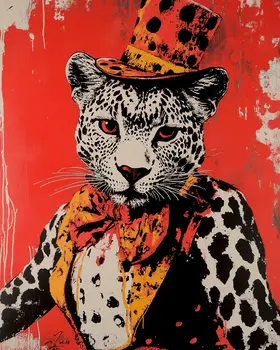 Pop Art Leopard I - Animal Circus Clowns Wall Art Prints – 8″x10″ Artwork for 11″x14″ Frame