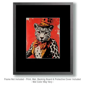 Pop Art Leopard I - Animal Circus Clowns Wall Art Prints – 8″x10″ Artwork for 11″x14″ Frame