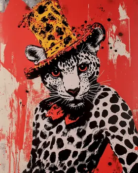 Pop Art Leopard II - Animal Circus Clowns Wall Art Prints – 8″x10″ Artwork for 11″x14″ Frame