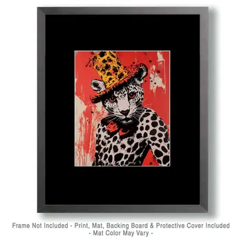Pop Art Leopard II - Animal Circus Clowns Wall Art Prints – 8″x10″ Artwork for 11″x14″ Frame