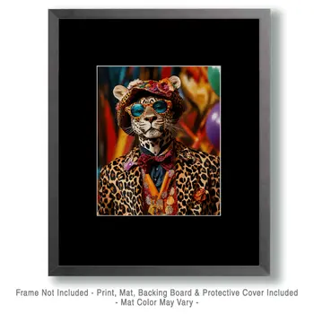 Downtown Leopard - Animal Circus Clowns Wall Art Prints – 8″x10″ Artwork for 11″x14″ Frame