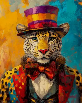Leopard Circus Boss - Animal Circus Clowns Wall Art Prints – 8″x10″ Artwork for 11″x14″ Frame