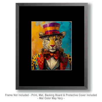 Leopard Circus Boss - Animal Circus Clowns Wall Art Prints – 8″x10″ Artwork for 11″x14″ Frame