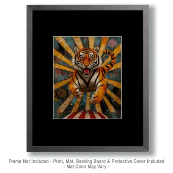 Leaping Tiger - Animal Circus Clowns Wall Art Prints – 8″x10″ Artwork for 11″x14″ Frame