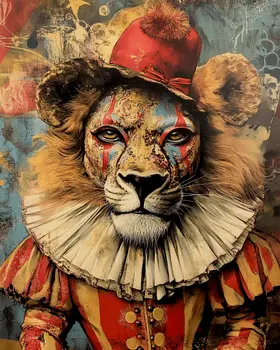 Lion Clown After Long Day - Animal Circus Clowns Wall Art Prints – 8″x10″ Artwork for 11″x14″ Frame