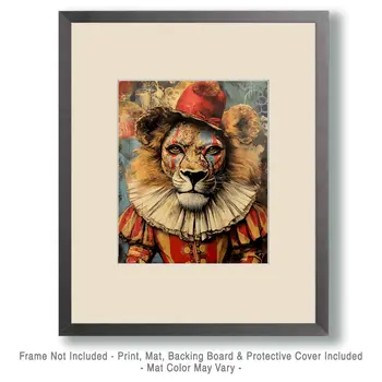 Lion Clown After Long Day - Animal Circus Clowns Wall Art Prints – 8″x10″ Artwork for 11″x14″ Frame