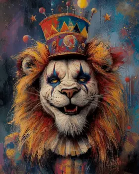 Tripping Lion Clown - Animal Circus Clowns Wall Art Prints – 8″x10″ Artwork for 11″x14″ Frame