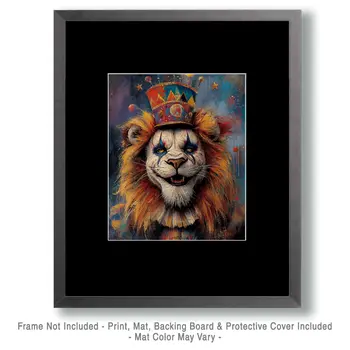 Tripping Lion Clown - Animal Circus Clowns Wall Art Prints – 8″x10″ Artwork for 11″x14″ Frame
