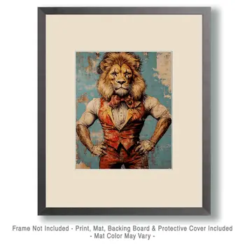 Lion Strongman - Animal Circus Clowns Wall Art Prints – 8″x10″ Artwork for 11″x14″ Frame