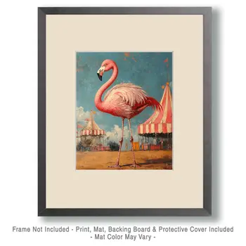 Pink Flamingo at the Circus - Animal Circus Clowns Wall Art Prints – 8″x10″ Artwork for 11″x14″ Frame