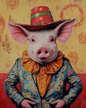 Pig Clown - Animal Circus Clowns Wall Art Prints – 8″x10″ Artwork for 11″x14″ Frame