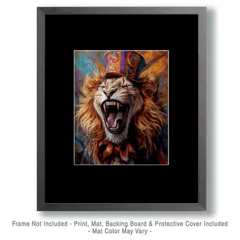 Laughing Lion - Animal Circus Clowns Wall Art Prints – 8″x10″ Artwork for 11″x14″ Frame