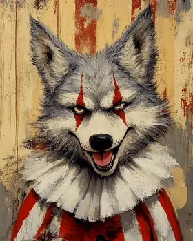 Evil Wolf Clown - Animal Circus Clowns Wall Art Prints – 8″x10″ Artwork for 11″x14″ Frame