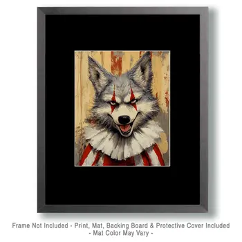 Evil Wolf Clown - Animal Circus Clowns Wall Art Prints – 8″x10″ Artwork for 11″x14″ Frame