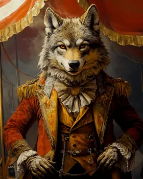 Wolf Ringmaster - Animal Circus Clowns Wall Art Prints – 8″x10″ Artwork for 11″x14″ Frame