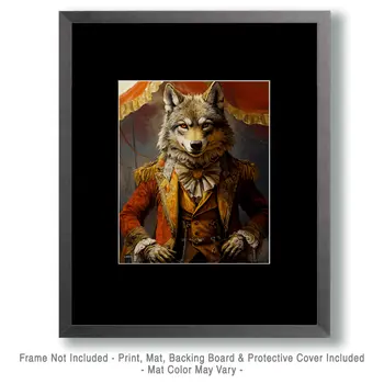 Wolf Ringmaster - Animal Circus Clowns Wall Art Prints – 8″x10″ Artwork for 11″x14″ Frame
