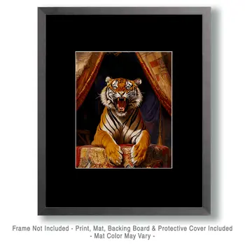 Circus Tiger - Animal Circus Clowns Wall Art Prints – 8″x10″ Artwork for 11″x14″ Frame