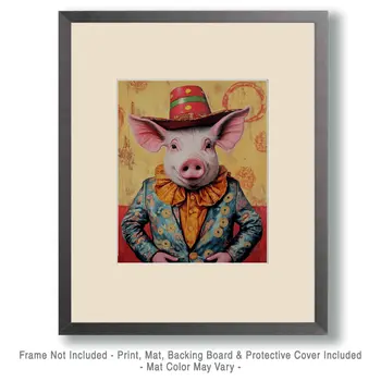 Pig Clown - Animal Circus Clowns Wall Art Prints – 8″x10″ Artwork for 11″x14″ Frame