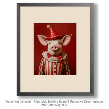 Red Pig Clown - Animal Circus Clowns Wall Art Prints – 8″x10″ Artwork for 11″x14″ Frame