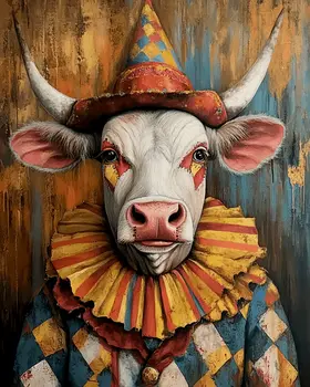 Cow Clown - Animal Circus Clowns Wall Art Prints – 8″x10″ Artwork for 11″x14″ Frame