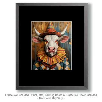 Cow Clown - Animal Circus Clowns Wall Art Prints – 8″x10″ Artwork for 11″x14″ Frame