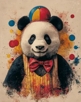 Happy Panda Bear Clown - Animal Circus Clowns Wall Art Prints – 8″x10″ Artwork for 11″x14″ Frame