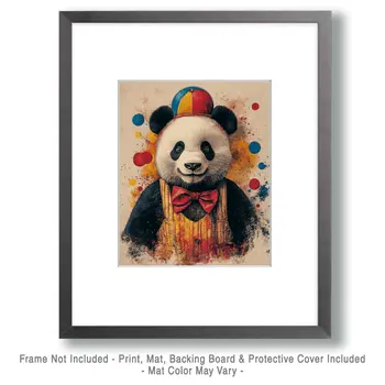 Happy Panda Bear Clown - Animal Circus Clowns Wall Art Prints – 8″x10″ Artwork for 11″x14″ Frame