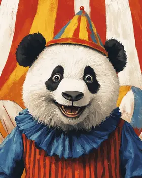 Panda Bear Clown - Animal Circus Clowns Wall Art Prints – 8″x10″ Artwork for 11″x14″ Frame