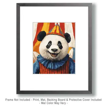 Panda Bear Clown - Animal Circus Clowns Wall Art Prints – 8″x10″ Artwork for 11″x14″ Frame