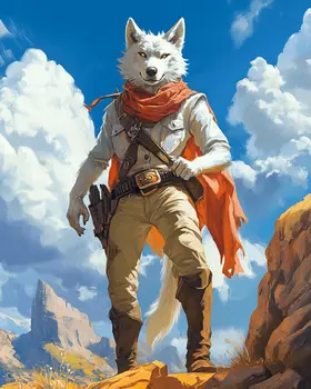 White Wolf Cowboy - Anthropomorphic Wall Art Prints – 8″x10″ Artwork for 11″x14″ Frame