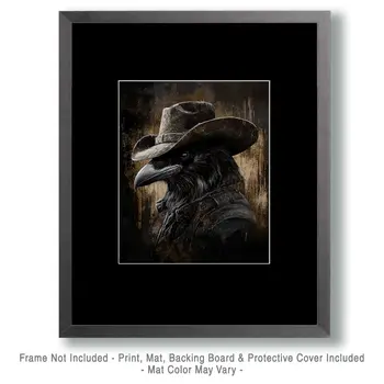 Dark Raven Cowboy - Anthropomorphic Wall Art Prints – 8″x10″ Artwork for 11″x14″ Frame