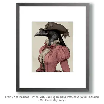 Early American Raven Lady - Anthropomorphic Wall Art Prints – 8″x10″ Artwork for 11″x14″ Frame