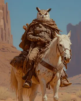 Owl Cowboy on the Range - Anthropomorphic Wall Art Prints – 8″x10″ Artwork for 11″x14″ Frame
