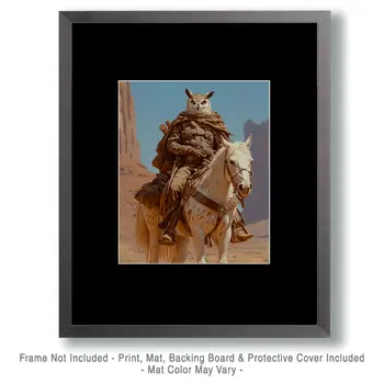 Owl Cowboy on the Range - Anthropomorphic Wall Art Prints – 8″x10″ Artwork for 11″x14″ Frame