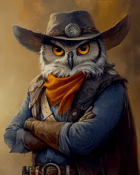 Owl Cowboy Ranch Hand - Anthropomorphic Wall Art Prints – 8″x10″ Artwork for 11″x14″ Frame