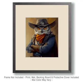 Owl Cowboy Ranch Hand - Anthropomorphic Wall Art Prints – 8″x10″ Artwork for 11″x14″ Frame