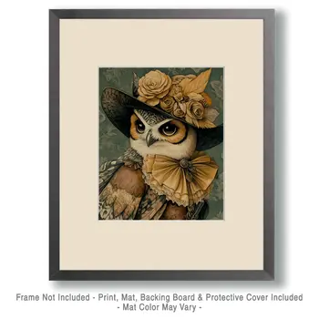 Ow lLady - Anthropomorphic Wall Art Prints – 8″x10″ Artwork for 11″x14″ Frame