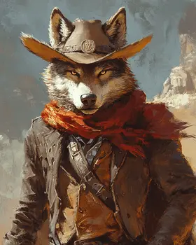 Wolf Cowboy - Anthropomorphic Wall Art Prints – 8″x10″ Artwork for 11″x14″ Frame